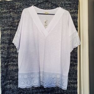 Style & Co White Tunic Blouse Pullover Lace Gauzy Loose Fit 3/4 Sleeves XL